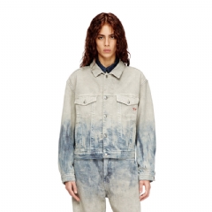 Diesel Women Trucker jacket in Prince of Wales jacquard denim Grey/Blue A2168009N93