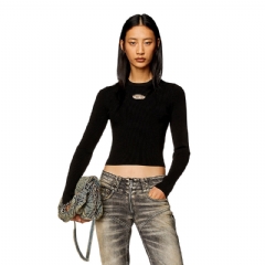 Diesel Women Ribbed-knit long-sleeve top Black A123970DLAX