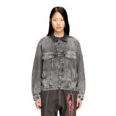 Diesel Women Denim trucker jacket with tonal leather trims Grey A2170009P12