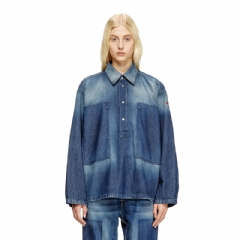 Diesel Women Henley top in contrast-effect denim Medium blue A19265068SN