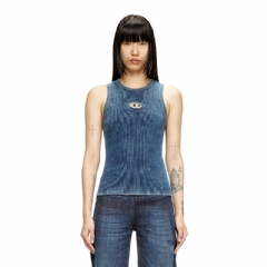 Diesel Women Rib-knit tank top with Oval D Dark Blue A148170ANAH