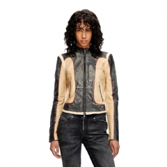 Diesel Women Trompe l'oeil-effect leather biker jacket Beige/Black A193820DEBV