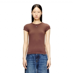 Diesel Women T-shirt with cut-out embroidered logo Brown A199120AFAA
