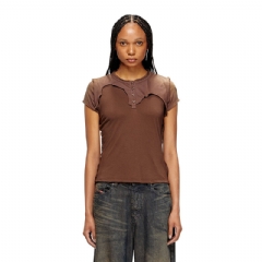 Diesel Women Henley T-shirt with peel-off effect Brown A183920AGBA