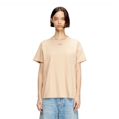 Diesel Women Cotton T-shirt with metallic Oval D Beige A203990JMBB