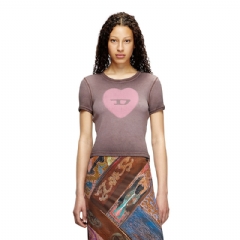 Diesel Women Ribbed T-shirt with watercolour heart D Violet A128360SQAD