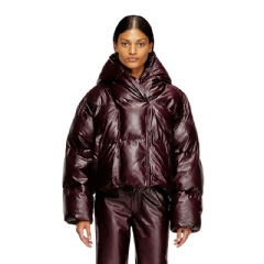 Diesel Women Burgundy hooded puffer jacket in coated fabric Burgundy P017020SPFE