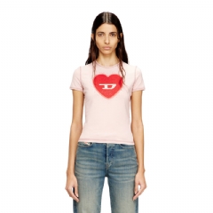 Diesel Women Slim T-shirt with heart print and studs Pink A209800QHHA