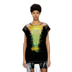 Diesel Women Sleeveless T-shirt with lyrics print Black A197340JLBR
