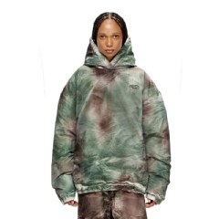 Diesel Women Puffy hooded jacket in camo nylon Brown/Green P015760SPBS