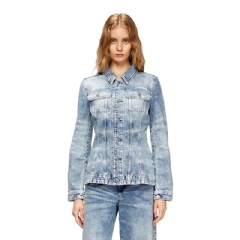 Diesel Women Fitted jacket in lasered cotton-hemp denim Light Blue A21389007DA