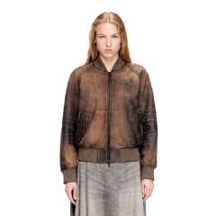 Diesel Women Bomber jacket in distressed leather Brown A203360BKBH
