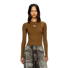 Diesel Women Rib-knit viscose-blend top with Oval D Brown A153280DLAX