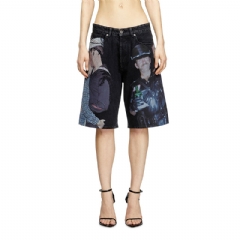 Diesel Women Denim shorts with multicolour print Black P015970EGDA