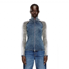Diesel Women Zip-up cardigan with sporty bands Blue/White A208910WICF