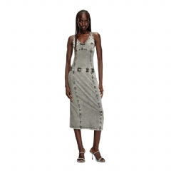 Diesel Women Sleeveless midi dress with denim effect Grey A165910NJBJ