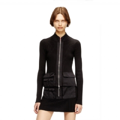 Diesel Women Ribbed cardigan with cargo pockets Black A168950JLCR