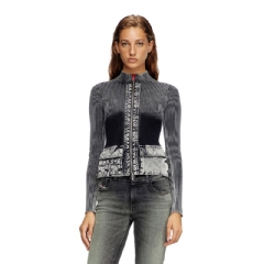 Diesel Women Zip-up cardigan with denim cargo pockets Dark grey A168950QMAN