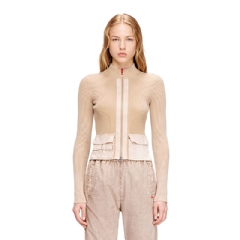 Diesel Women Zip-up cardigan with denim cargo pockets Beige A168950QMAN