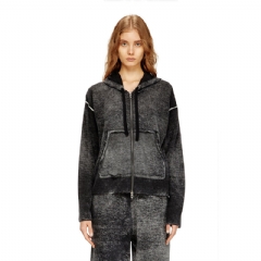 Diesel Women Reverse-print hooded cardigan in wool Black/Grey A220360TKCY