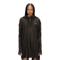 Diesel Women Fishnet hoodie with full-closure hood Black P015810SPBW