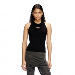 Diesel Women Rib-knit top with small logo plaque Black A174500DLAX