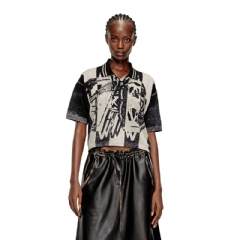 Diesel Women Striped polo jumper with 78 logo Black/White A196660NKCJ