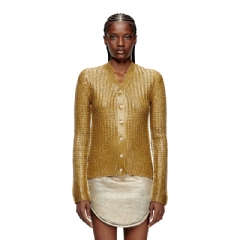 Diesel Women Ribbed cardigan with shiny effect Light Brown A191880JLBC