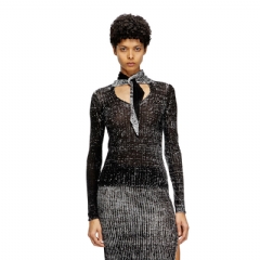 Diesel Women Keyhole neck-tie jumper in linen Black A188660BJBR