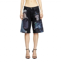 Diesel Women Denim shorts with multicolour print Black P015970EGDA