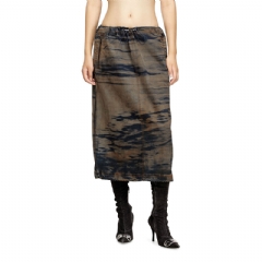 Diesel Women Midi denim skirt with drawstring Black/Brown A187770LKCX
