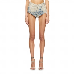 Diesel Women Shorts in houndstooth-weave denim Light Blue A213470CEBI