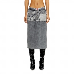 Diesel Women Knit midi skirt with denim cargo pockets Dark grey A174700QMAN