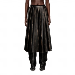 Diesel Women Distressed pleated midi skirt Black/Brown A203320ALBP