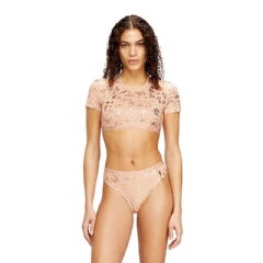 Diesel Women Cropped T-shirt with metallic effect Nude A229440HNBB
