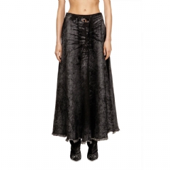 Diesel Women Full skirt in lasered cotton-hemp denim Black A21505007DB