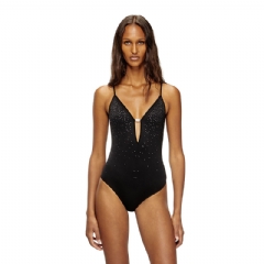 Diesel Women Microfibre bodysuit with crystals Black A152250DLBC