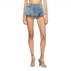 Diesel Women Belt skirt in lasered cotton-hemp denim Medium blue A21507007DA