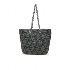 Diesel Women Charm-D-Tote bag in quilted denim Dark Blue X10467P5570