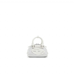 Diesel Women 1DR Dome-Mini bowling bag in lurex fabric White/Grey X10369P9108