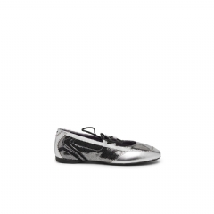 Diesel Women D-Mile-Metallic lace-up ballet flats Silver/Black Y03856P7472