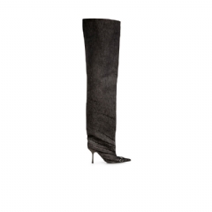 Diesel Women D-Venus-Over-the-knee boots in coated denim Black Y03802P8665