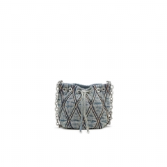 Diesel Women Charm-D S-Mini bucket bag in argyle quilted denim Blue X10346P5570