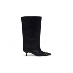 Diesel Women D-Venus-Knee-high boots in oiled leather Black Y03799P7389