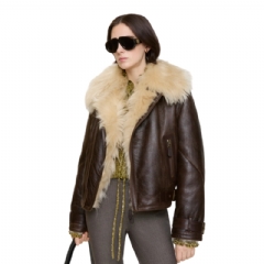 Burberry Women Cropped Shearling Aviator Jacket Dark brown 81162301