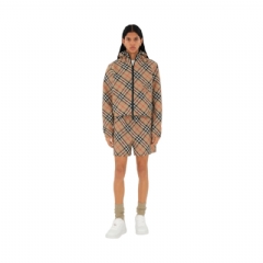 Burberry Women Cropped Reversible Check Hooded Jacket Sand 80872291