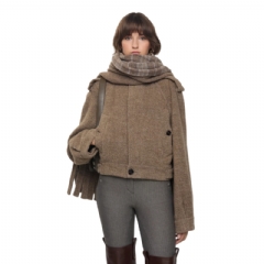 Burberry Women Detachable Scarf Wool Blend Jacket Biscuit beige 81144651