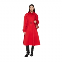 Burberry Women Long Gabardine Ellingham Fit-and-flare Car Coat Crayon red 81186531