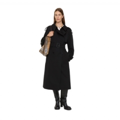 Burberry Women Long Gabardine Fitzrovia Trench Coat Black 81171421