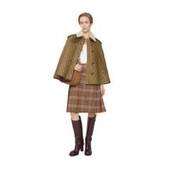 Burberry Women Shearling Collar Quilted Cotton Heath Cape Walrus brown/hemlock beige 81222711